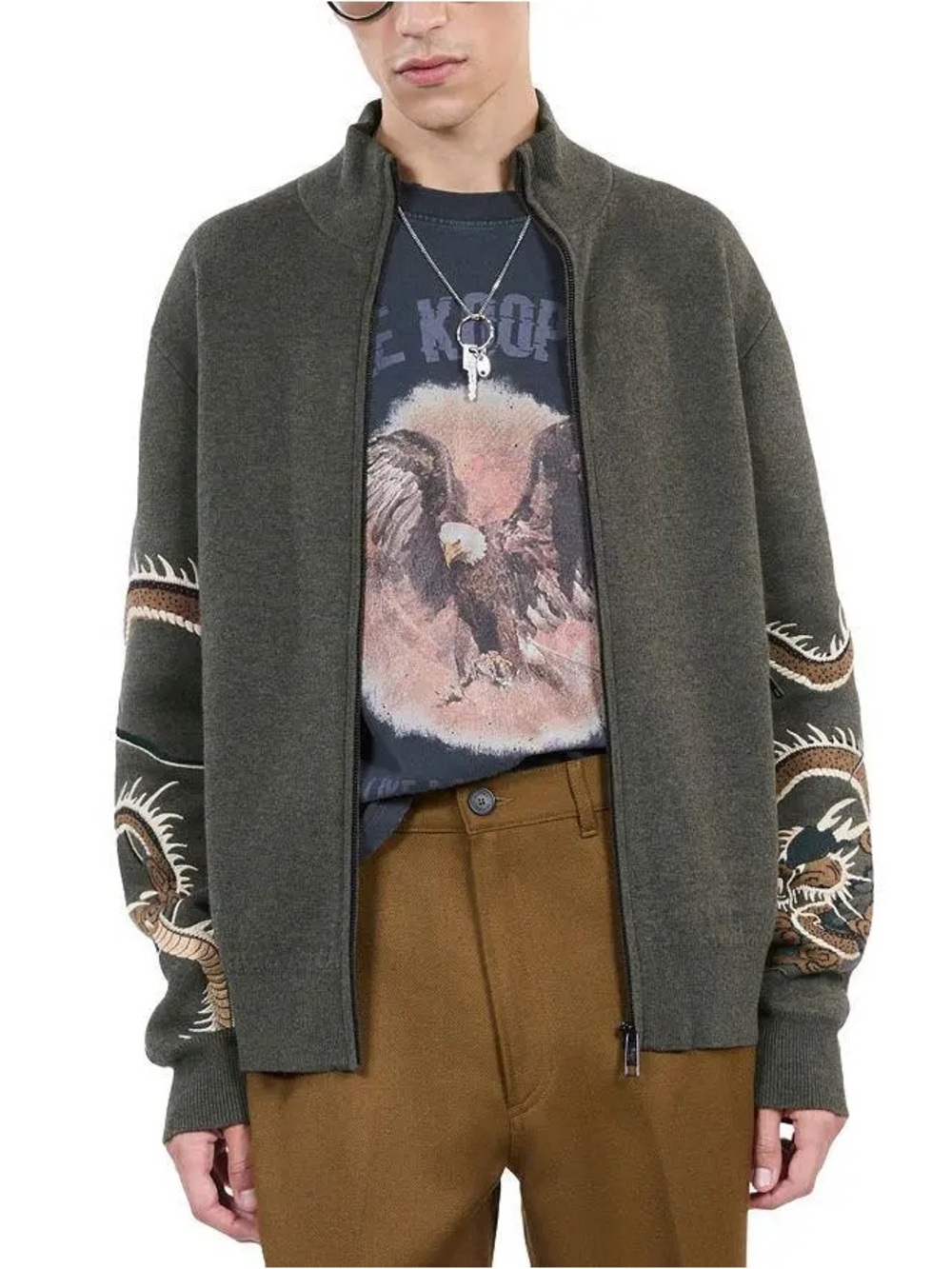 💜#70 BNWT THE KOOPLES  Zip-Front Sweater with dragon Embroidered Sleeve Detail